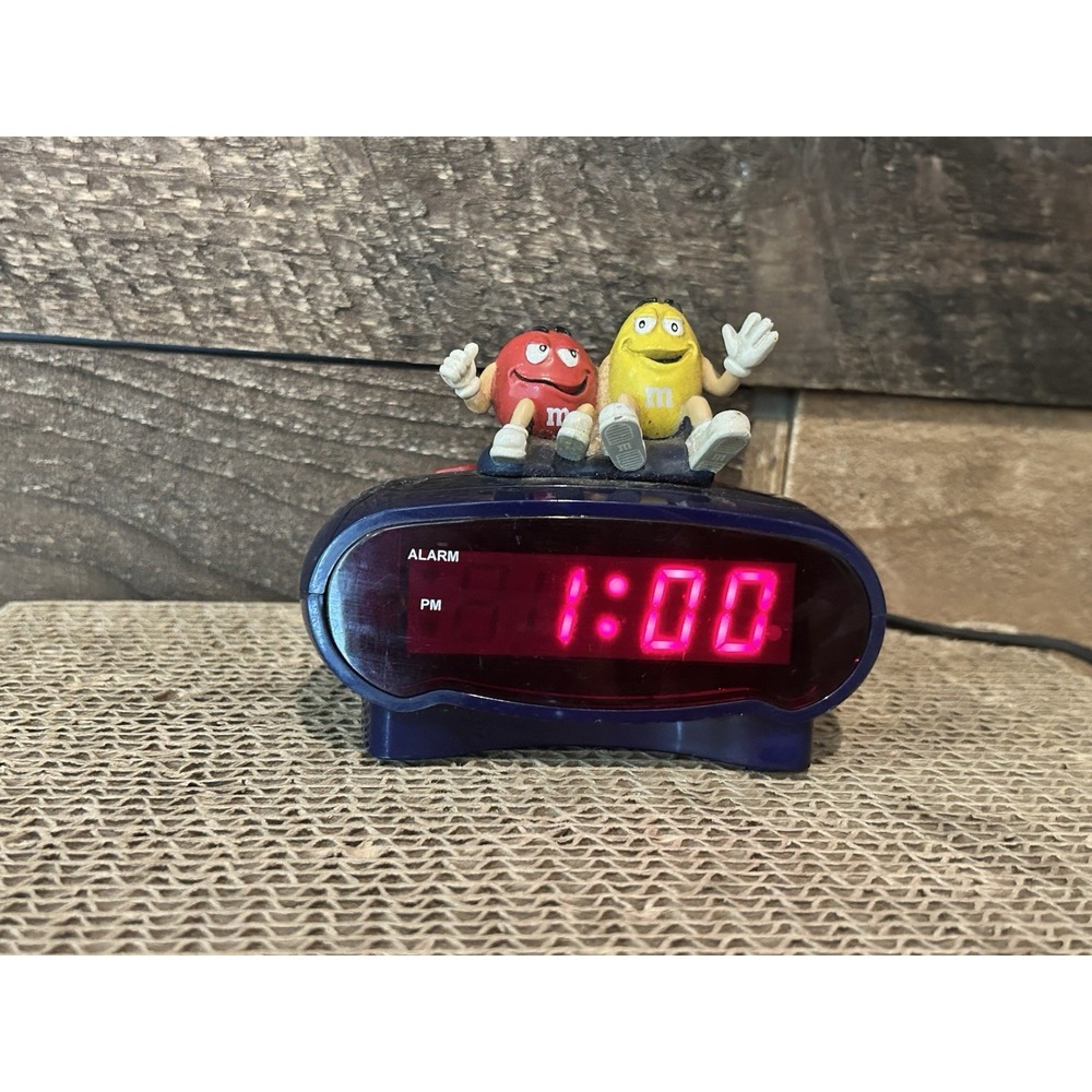 M&M's Red & Yellow Candies Sitting On Digital LED Alarm Clock MMC200 Collectible